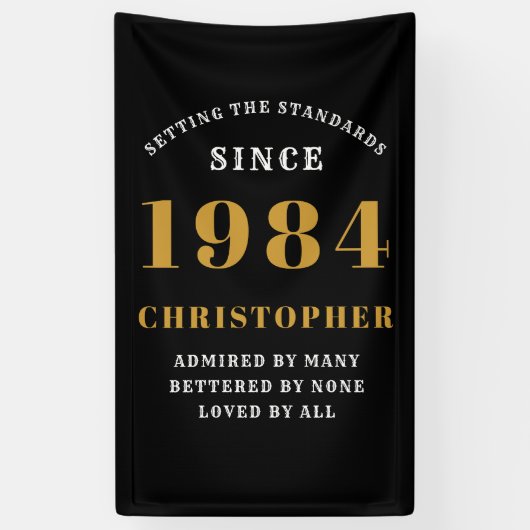 40th Birthday Born 1984 Naam toevoegen Zwart Goud Spandoek (Verticaal)