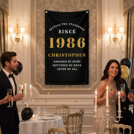 40th Birthday Born 1984 Naam toevoegen Zwart Goud Spandoek