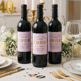 40th Birthday Born 1985 Voeg naam toe Pink Grey Wijn Etiket