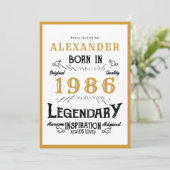 40th Birthday Born 1986 White Gold Legend Kaart (Staand voorkant)