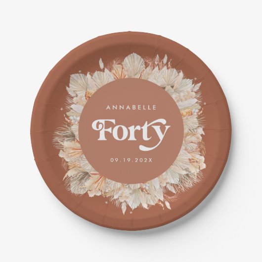 40th Birthday botanische pampas gracotta Papieren Bordje (Voorkant)