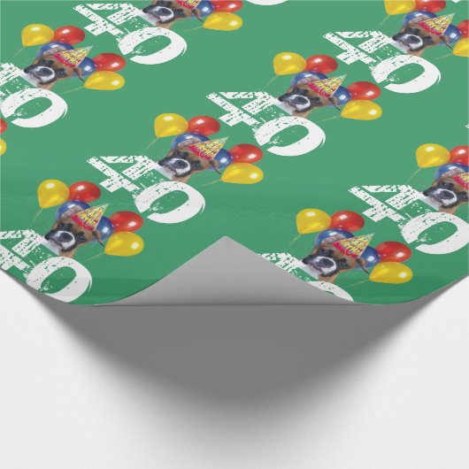 40th Birthday Boxer hond groen cadeau pakpapier (Hoek)