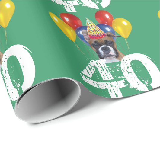 40th Birthday Boxer hond groen cadeau pakpapier (Rol Hoek)