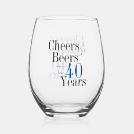 40th Birthday Cheers and Beers Simple Party Wijnglas Zonder Voet