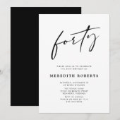 40th Birthday Chic Modern Script Minimalist Party Kaart (Voorkant / Achterkant)