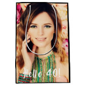 40th birthday custom foto hello 40 forty medium cadeauzakje (Voorkant)