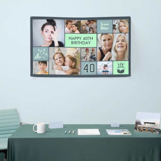 40th Birthday Custom Photo Collage Dusty Green Spandoek (Beurs)