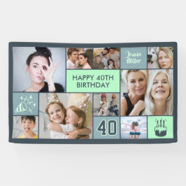 40th Birthday Custom Photo Collage Dusty Green Spandoek