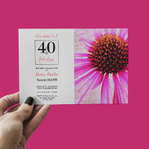 40th Birthday Floral Photo Invitation