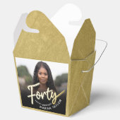 40th birthday Forty script gold black photo  Bedankdoosjes (Geopend)
