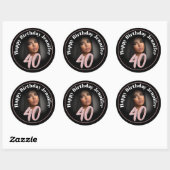 40th Birthday foto script roos roze aangepaste naa Ronde Sticker (Vel)