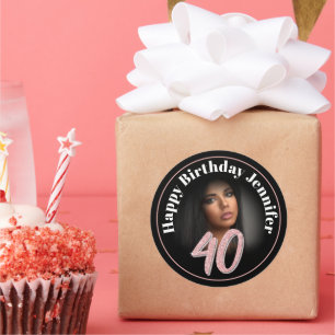 40th Birthday foto script roos roze aangepaste naa Ronde Sticker