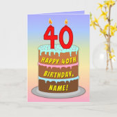 40th Birthday — Fun Cake & Candles, w/ Custom Name Kaart (Gele Bloem)