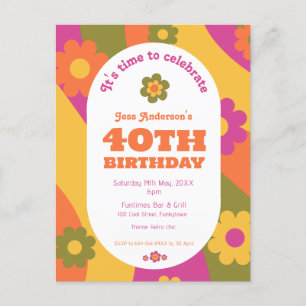 40th Birthday funky floral uitnodiging