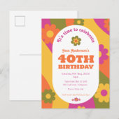 40th Birthday funky floral uitnodiging (Voorkant / Achterkant)