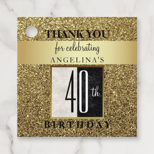 40th Birthday Glitter Gold Dank u Bedankjes Labels (Voorkant)