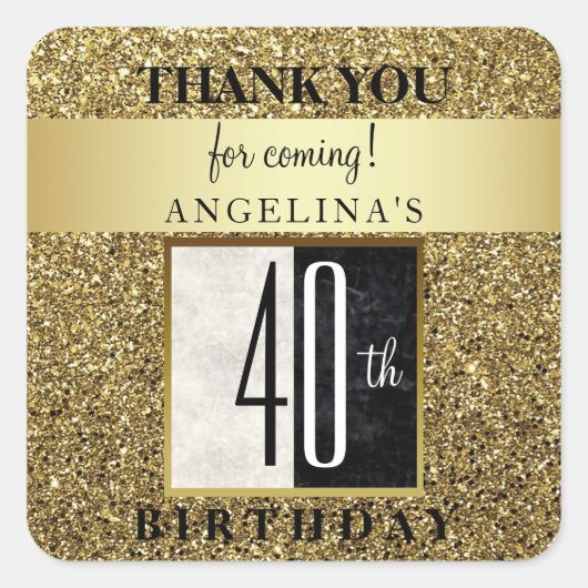 40th Birthday Glitter Gold Dank u Vierkante Sticker (Voorkant)