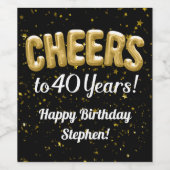 40th Birthday Gold Balloons Proost tot 40 jaar Wijn Etiket (Enkel label)