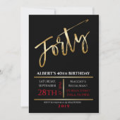 40th Birthday Gold Black Party Invitation Kaart (Voorkant)