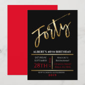 40th Birthday Gold Black Party Invitation Kaart (Voorkant / Achterkant)
