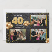 40th Birthday Gold Silver Black Balloons Kaart (Voorkant)