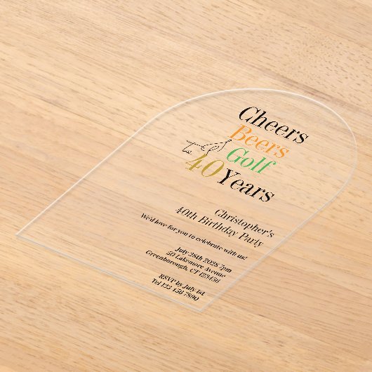 40th Birthday Golf Cheers Beers Party Acryl Uitnodigingen (Laagn)