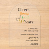 40th Birthday Golf Cheers Beers Party Acryl Uitnodigingen (Voorkant)