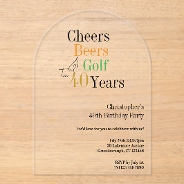 40th Birthday Golf Cheers Beers Party Acryl Uitnodigingen