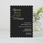 40th Birthday Golf Cheers Beers Party Kaart (Staand voorkant)