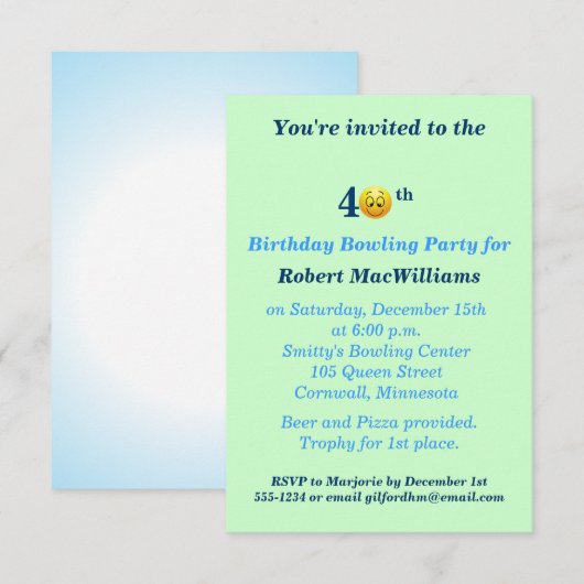 40th Birthday Happy Face Party-uitnodiging Kaart (Voorkant / Achterkant)