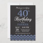 40th Birthday Invitation Black and Blue Kaart (Voorkant)