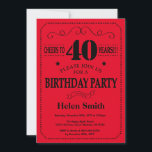 40th Birthday Invitation Black and Red Kaart<br><div class="desc">40e verjaardag Uitnodiging zwart en rode Typografie. Zwarte en rode achtergrond. Volwassen verjaardag. Mannelijke Mannen of vrouwen: Birthday. Kinder jongen of meisje Lady Teen Teenage Bday Invite. 13e 15e 16e 18e 21e 30e 40e 50e 60e 70e 80e 90e 100e. Elke leeftijd. Voor verdere aanpassing, te klikken gelieve de knoop "van...</div>