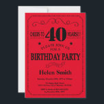 40th Birthday Invitation Black and Red Kaart<br><div class="desc">40e verjaardag Uitnodiging zwart en rode Typografie. Zwarte en rode achtergrond. Volwassen verjaardag. Mannelijke Mannen of vrouwen: Birthday. Kinder jongen of meisje Lady Teen Teenage Bday Invite. 13e 15e 16e 18e 21e 30e 40e 50e 60e 70e 80e 90e 100e. Elke leeftijd. Voor verdere aanpassing, te klikken gelieve de knoop "van...</div>