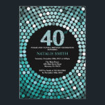 40th Birthday Invitation Black en Blauwgroen Glitt Kaart<br><div class="desc">40e uitnodiging van de verjaardag. Zwart en Blauwgroen glitter. Blauwgroen diamant. Volwassenenfeest. Voor mannen of vrouwen. Voor verdere aanpassing,  te klikken gelieve de knoop "van de Aanpassing het"en ons ontwerphulpmiddel te gebruiken om deze sjabloon te wijzigen.</div>