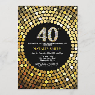 40th Birthday Invitation Black en Gold Glitter Kaart