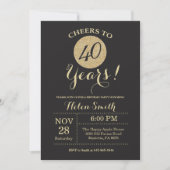 40th Birthday Invitation Black en Gold Glitter Kaart (Voorkant)