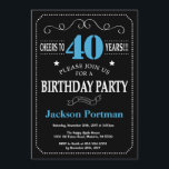 40th Birthday Invitation Blue en Black Chalkboard Kaart<br><div class="desc">40e verjaardag Uitnodiging blauw en zwarte Typografie. Chalkboard. Zwart-witte achtergrond. Volwassen verjaardag. Mannelijke Mannen of vrouwen: Birthday. Kinder jongen of meisje Lady Teen Teenage Bday Invite. 13e 15e 16e 18e 21e 30e 40e 50e 60e 70e 80e 90e 100e. Elke leeftijd. Voor verdere aanpassing, te klikken gelieve de knoop "van de...</div>