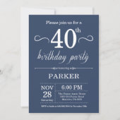 40th Birthday Invitation Blue Kaart (Voorkant)