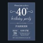40th Birthday Invitation Blue Kaart<br><div class="desc">40e verjaardag uitnodiging met blauwe achtergrond. Verjaardag voor volwassenen. Mannen of vrouwen Bday Uitnodigen. 13e 15e 16e 18e 20e 21e 30e 40e 50e 60e 70e 80e 90e 100e,  elke leeftijd. Voor verdere aanpassing klikt u op de knop "Aanpassen" en gebruikt u onze ontwerptool om deze sjabloon te wijzigen.</div>