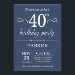 40th Birthday Invitation Blue Kaart<br><div class="desc">40e verjaardag uitnodiging met blauwe achtergrond. Verjaardag voor volwassenen. Mannen of vrouwen Bday Uitnodigen. 13e 15e 16e 18e 20e 21e 30e 40e 50e 60e 70e 80e 90e 100e,  elke leeftijd. Voor verdere aanpassing klikt u op de knop "Aanpassen" en gebruikt u onze ontwerptool om deze sjabloon te wijzigen.</div>