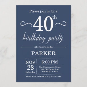 40th Birthday Invitation Blue Kaart