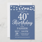 40th Birthday Invitation Blue Kaart (Voorkant)