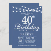 40th Birthday Invitation Blue Kaart (Voorkant / Achterkant)