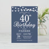 40th Birthday Invitation Blue Kaart (Staand voorkant)