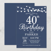 40th Birthday Invitation Blue Kaart (Voorkant / Achterkant)