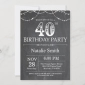 40th Birthday Invitation Chalkboard String Lights Kaart (Voorkant)
