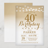 40th Birthday Invitation Gold String Lights Kaart (Voorkant / Achterkant)