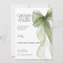 40th Birthday Invitation • Green Bow Milestone