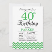 40th Birthday Invitation Green Chevron Kaart (Voorkant)