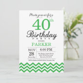 40th Birthday Invitation Green Chevron Kaart (Staand voorkant)